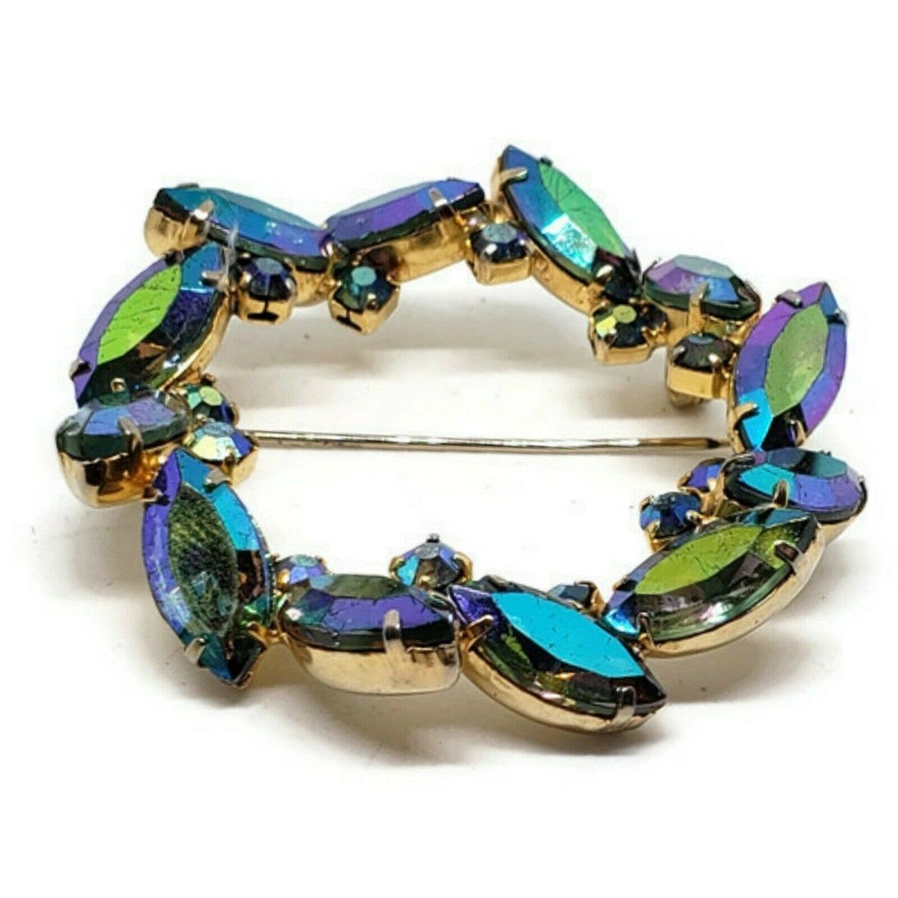 Vintage Brooch Blue Purple Pin  Rhinestone Estate